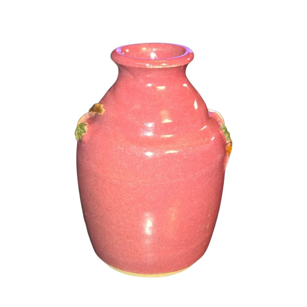 Judy Jones Pottery VTG Dogwood & Chickadee Bud Vase Signed Small‎ Pink 2002 EUC!